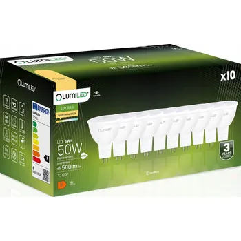 Žárovka 10x LED žárovka GU5.3 reflektor MR16 6W 580lm 3000K teplá bílá 120° 12V LUMILED