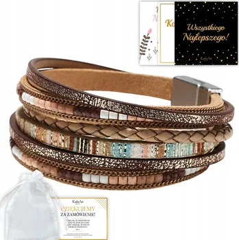 Náramek Dámský kožený náramek hnědý boho 19,50 cm