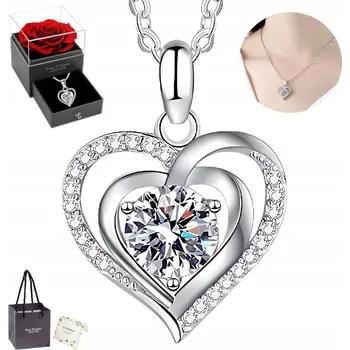 Náhrdelník SREBRNY Naszyjnik Serce Damski DIAMENTOWANY Zirkony jako Dárek pro ženu