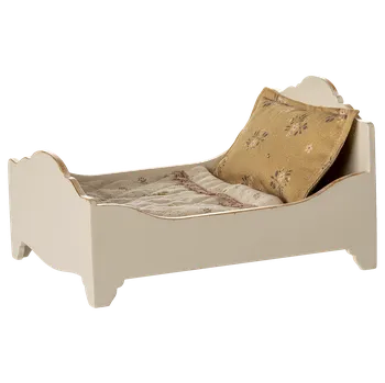 plyšák Maileg - Dřevěná postýlka pro dvě myšky - Off white
