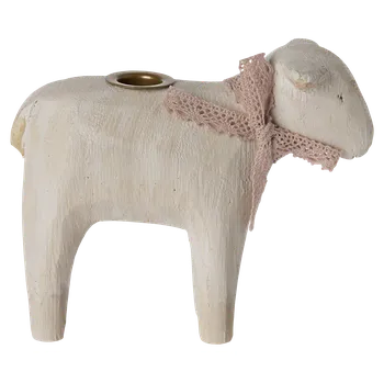 plyšák Maileg - Svícen - Ovečka - Růžová mašle