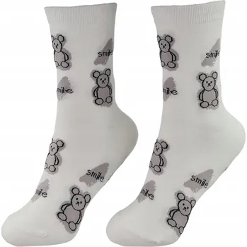 Pánské ponožky Ponožky Dámské Bílé s Šedými Medvídky Velikost 36-40
