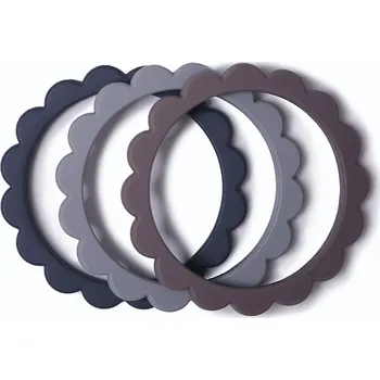 Mushie - Náramkové kousátko ze silikonu - Flower Varianta: Steel/Dove Gray/Stone