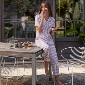 Dámské pyžamo Blancheporte Pyžamo se 7/8 kalhotami a s potiskem vichy kostky lila 34/36