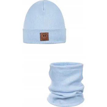 Čepice Jarní souprava čepice a nákrčník SMILE - bavlna - SVĚTLE MODRÁ 48-52