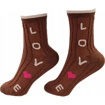 Dámské ponožky Dlouhé hnědé dámské Ponožky se vzorem a Nápis Love 36-40