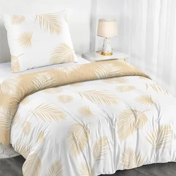 Prostěradlo Sada povlečení na peřinu Dreamzie 1 na postel 140x200 cm, béžovo-bílý vzor palmových listů s 1