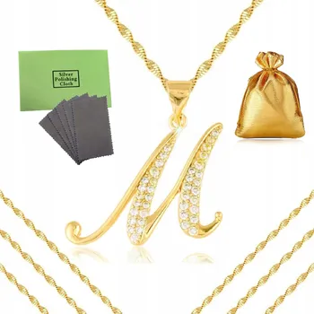 Náhrdelník ZLATÝ NÁHRDELNÍK Z CHIRURGICKÉ OCELI PÍSMENO M + ZIRKONY, ŘETÍZEK 45 cm