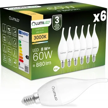 Žárovka 6x LED žárovka E14 svíčka B35 10W = 75W 1100lm 3000K teplá bílá 180° LUMILED