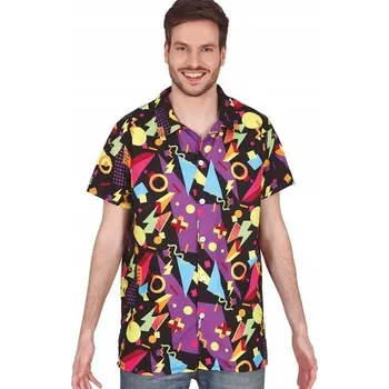 Pánská košile KOŠILE SE VZORY 80. LÉTA DISCO ČERNÁ BAREVNÁ l