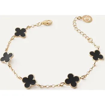 Náramek Náramek s pěti čtyřlístky z černé pryskyřice, pozlacený