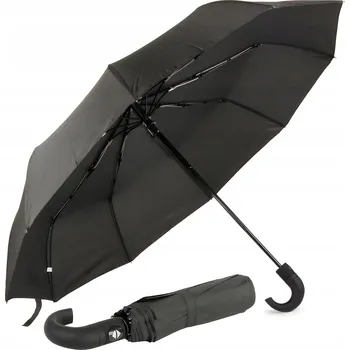 Černý automatický deštník, 8 panelů, 100 cm, dřevěná rukojeť