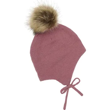 Kojenecká čepice Minymo - Čepice na zavazování s odjímatelnou bambulí - Dusty Rose Velikost: 46