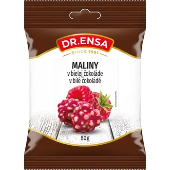 Sušená potravina Dr.Ensa Maliny v bílé čokoládě 80g (Kartonové balení : 15 ks)