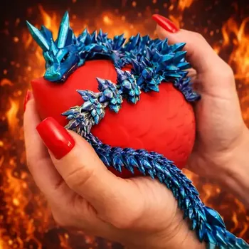 Figurka Kouzelné vejce s drakem z 3D tisku – antistresová hračka pro děti, metalický dráček 33 cm