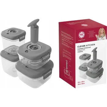 Dóza na potraviny 4 ks vakuové dózy na potraviny, obědové boxy SADA S PUMPIČKOU – šedé
