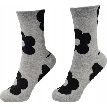 Dámské ponožky Ponožky Dámské Dlouhé Šedé Se Vzorem Černých Velkých Květů 36-40