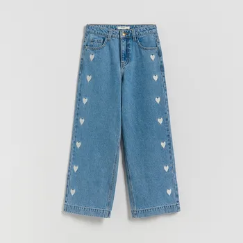 Dívčí oblečení Reserved - Džíny wide leg s výšivkou - modrá - 296HN-55J - 296HN-55J-122