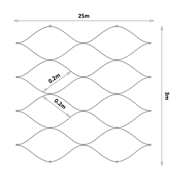 Zábradlí Nerezová lanková síť, 3.0m x 25m (šxd), oko 200x200 mm, tloušťka lanka 2mm, AISI316