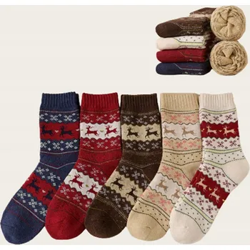 Dámské ponožky PONOŽKY VÁNOČNÍ 5KS TERMO VLNA SE SOBEM 36-42