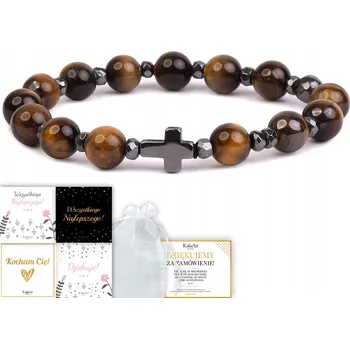 Náramek Náramek s křížem růženec pánský na ruku tygří oko hematit KailaArt