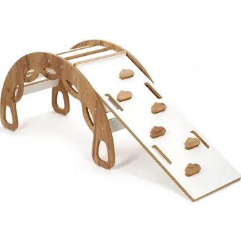 Dětská houpačka KIDSWOOD Montessori dřevěná houpačka s prknem 5v1 - barva dřeva/ bílá