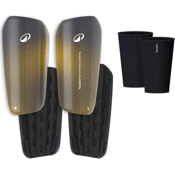 Hokejový chránič holeně KIPSTA Dětské fotbalové chrániče holeně s náplety F500 S MODRÁ|ŽLUTÁ