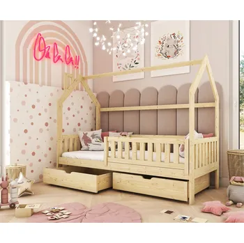 Dětská postel DĚTSKÁ POSTEL S BARIÉROU NATANEK 80X160 BOROVICE DOMEČEK 160X80 POSTÝLKA