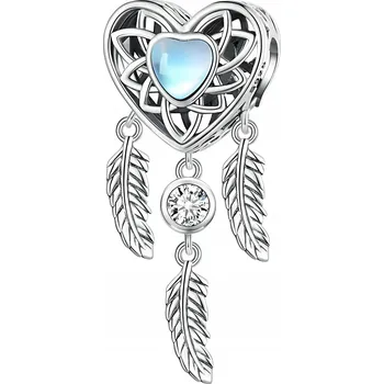Přívěsek Přívěsek CHARMS STŘÍBRO 925 Lapač Snů Srdce Talisman Boho Peříčka Láska