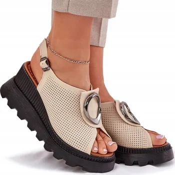 Dámské sandále SANDÁLY PŘÍRODNÍ KŮŽE KLÍNOVÝ PODPATEK OZDOBNÉ ARTIKER 56C0111 BÉŽOVÉ 37