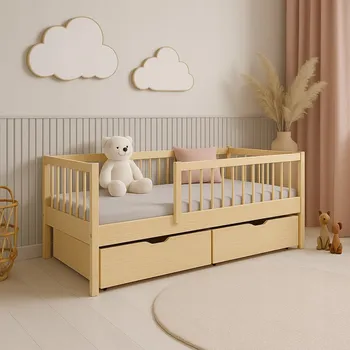 Dětská postel DĚTSKÁ POSTEL SE ZÁBRANOU EDGAR 80X160 BOROVICE ZÁSUVKY POSTÝLKA 160X80