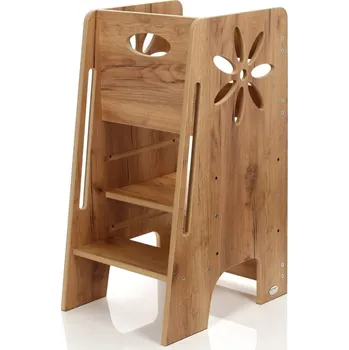 učicí věž Dřevěná učící věž Montessori KIDSWOOD Flower 80cm - barva dřeva