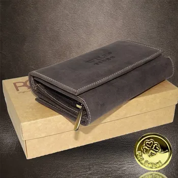 Peněženka Dámská hnědá kožená peněženka TIGER Leather s monogramem | Osobní a praktický dárek Vyberte variantu: + ražba monogramu (A) Okrasně Monotype Cors. + Akce - zlatá mince Pro štěstí ZDARMA