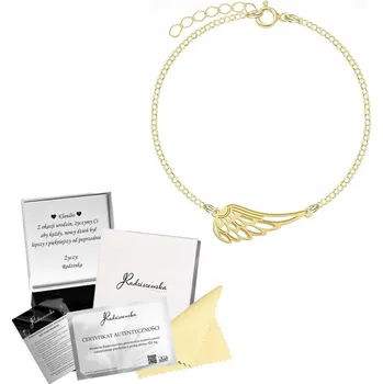 Náramek Zlatý náramek ANDĚLSKÉ KŘÍDLO Řetízek Dárek STŘÍBRO 925 S VĚNOVÁNÍM