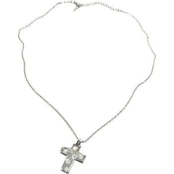 Náhrdelník Dlouhý STŘÍBRNÝ náhrdelník s křížkem a zirkony – třpytivý
