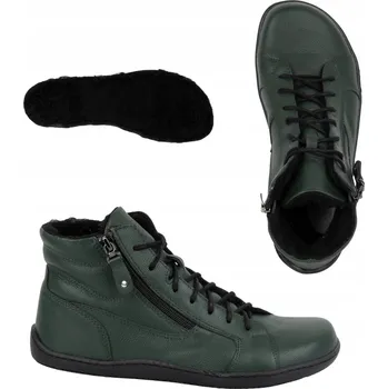 Dámská zimní obuv Dámské minimalistické zimní kožené barefoot boty 1261 zelené 39