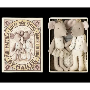 plyšák Maileg - Myšky královská dvojčata v krabičce - Malá sestřička a malý bráška