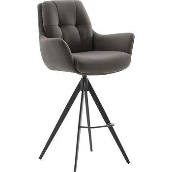 Jídelní židle Barová kožená otočná židle ASSENTO s područkami cappuccino typ C s černou matnou podnoží