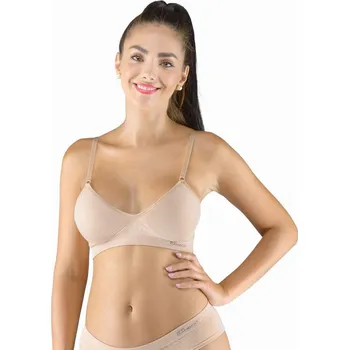 Podprsenka GINA dámské podprsenka sportovní s vycpávkami, bez kostice, bezešvé, jednobarevné Eco Bamboo 07021P Barva: béžová, Velikost: L/XL