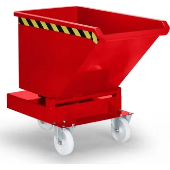 Stavební technika Výklopný vozík z oceli, pro oj zdvižného vozíku, s kolečky, objem 200 litrů, červený