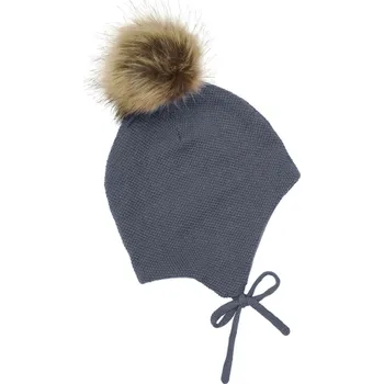 Kojenecká čepice Minymo - Čepice na zavazování s odjímatelnou bambulí - Stormy Weather Velikost: 44