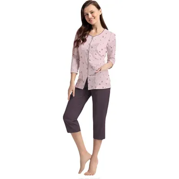 Dámské noční prádlo Pyžamo Luna 388 3/4 M-2XL Z25/26 dámské rozepínací béžová M