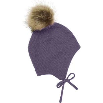 Kojenecká čepice Minymo - Čepice na zavazování s odjímatelnou bambulí - Purple Sage Velikost: 48