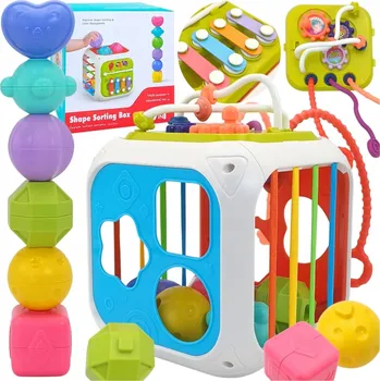 Hračka pro nejmenší SMYSLOVÁ VZDĚLÁVACÍ KOSTKA MANIPULAČNÍ TABULE AKTIVITY PRO MIMINKA