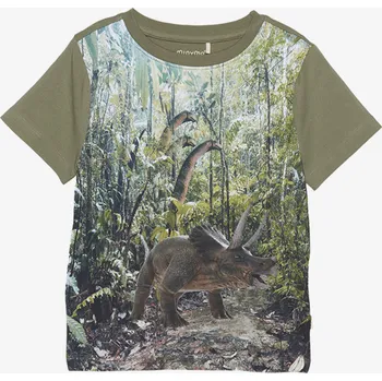 Chlapecké tričko Minymo - Chlapecké tričko s krátkým rukávem - Khaki dino Velikost: 128