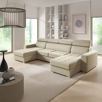 Sedací souprava Eka Rohová sedačka MONSUM U, 325 cm Barva látky: MONOLITH 04 (Světlá béžová)