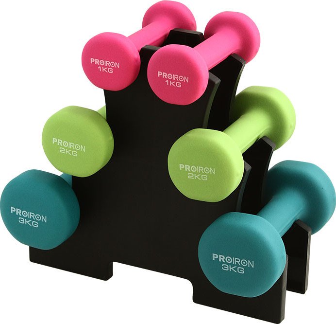 Sada jednoručních činek PROIRON 1 - 3 kg + stojan