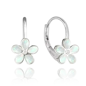 Šperk MINET Třpytivé dětské stříbrné náušnice KYTIČKY s bílými opálky a zirkonem JMAD0043WE01 SKLAD