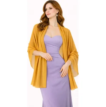 Šála šifónový šál přes ramena - přehoz přes společenské šaty Barva: Hořčicová