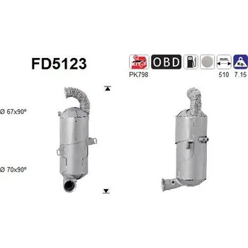 Filtr pevných částic Filtr sazových částic, výfukový systém AS FD5123